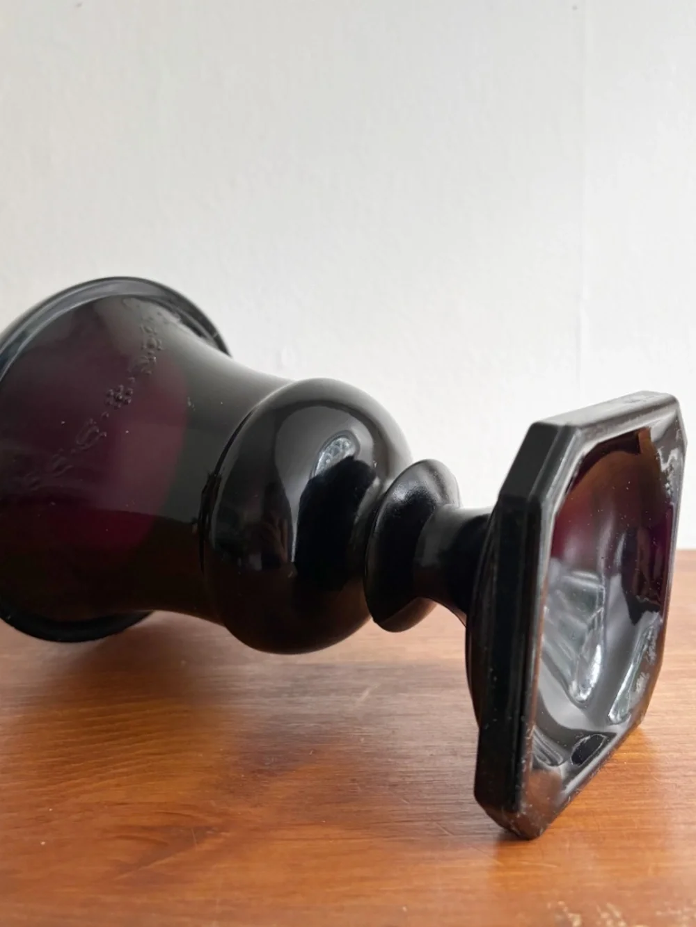 Vintage Black Glass Embossed Urn Vase
